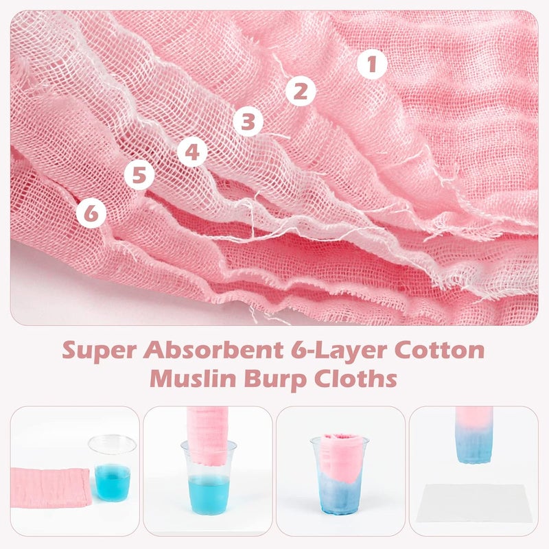 Maliton Muslin Burp Cloths for Baby Girl 6 Pack Large 20''x10'' 100% Cotton Burp Rags Absorbent and Soft 6 Layers Baby Burp Cloths Newborn Girl Essentials(Pink, Pack of 6) - Image 2